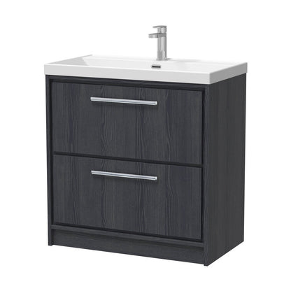 Hudson Reed Lille 800mm Floor Standing 2-drawer Vanity With Basin - 1 Tap Hole Contemp Graphite Grey Woodgrain MFC Textured Woodgrain,vitreous China 850x810x460mm - JJ Building Materials