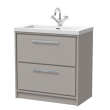 Hudson Reed Lille 800mm Floor Standing 2 - drawer Vanity With Basin - 1 Tap Hole Contemp Pebble Grey Fireclay,MFC Smooth Matt 845x813x462mm - JJ Building Materials