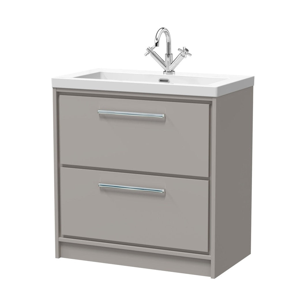 Hudson Reed Lille 800mm Floor Standing 2-drawer Vanity With Basin - 1 Tap Hole Contemp Pebble Grey Fireclay,MFC Smooth Matt 845x813x462mm - JJ Building Materials