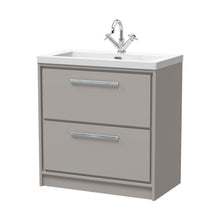 Hudson Reed Lille 800mm Floor Standing 2-drawer Vanity With Basin - 1 Tap Hole Contemp Pebble Grey Fireclay,MFC Smooth Matt 845x813x462mm - JJ Building Materials