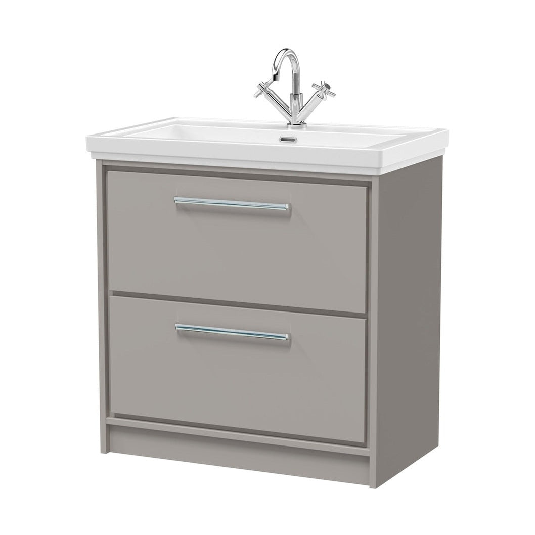 Hudson Reed Lille 800mm Floor Standing 2-drawer Vanity With Basin - 1 Tap Hole Contemp Pebble Grey Fireclay,MFC Smooth Matt 867x830x471mm - JJ Building Materials