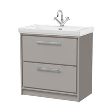 Hudson Reed Lille 800mm Floor Standing 2-drawer Vanity With Basin - 1 Tap Hole Contemp Pebble Grey Fireclay,MFC Smooth Matt 867x830x471mm - JJ Building Materials
