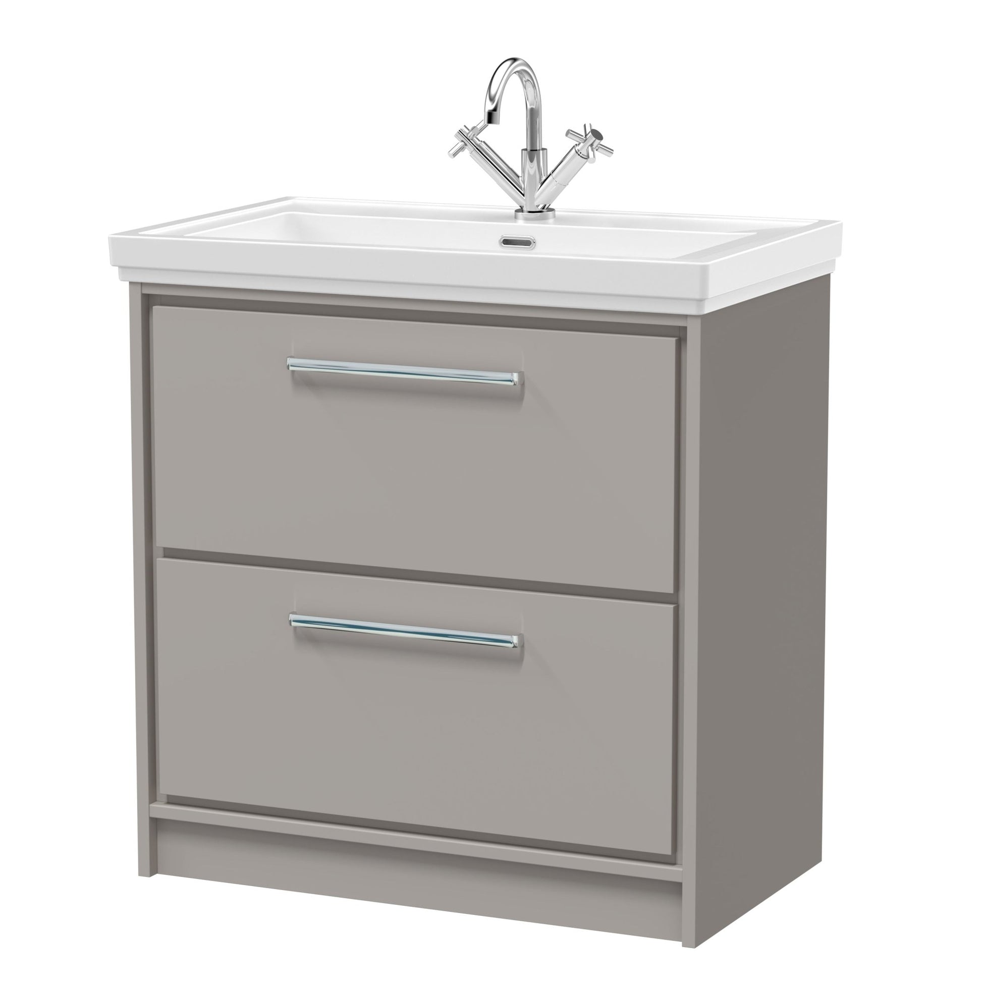 Hudson Reed Lille 800mm Floor Standing 2 - drawer Vanity With Basin - 1 Tap Hole Contemp Pebble Grey Fireclay,MFC Smooth Matt 867x830x471mm - JJ Building Materials