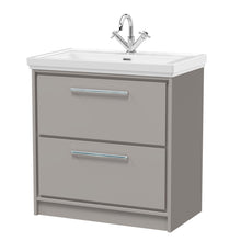 Hudson Reed Lille 800mm Floor Standing 2 - drawer Vanity With Basin - 1 Tap Hole Contemp Pebble Grey Fireclay,MFC Smooth Matt 867x830x471mm - JJ Building Materials