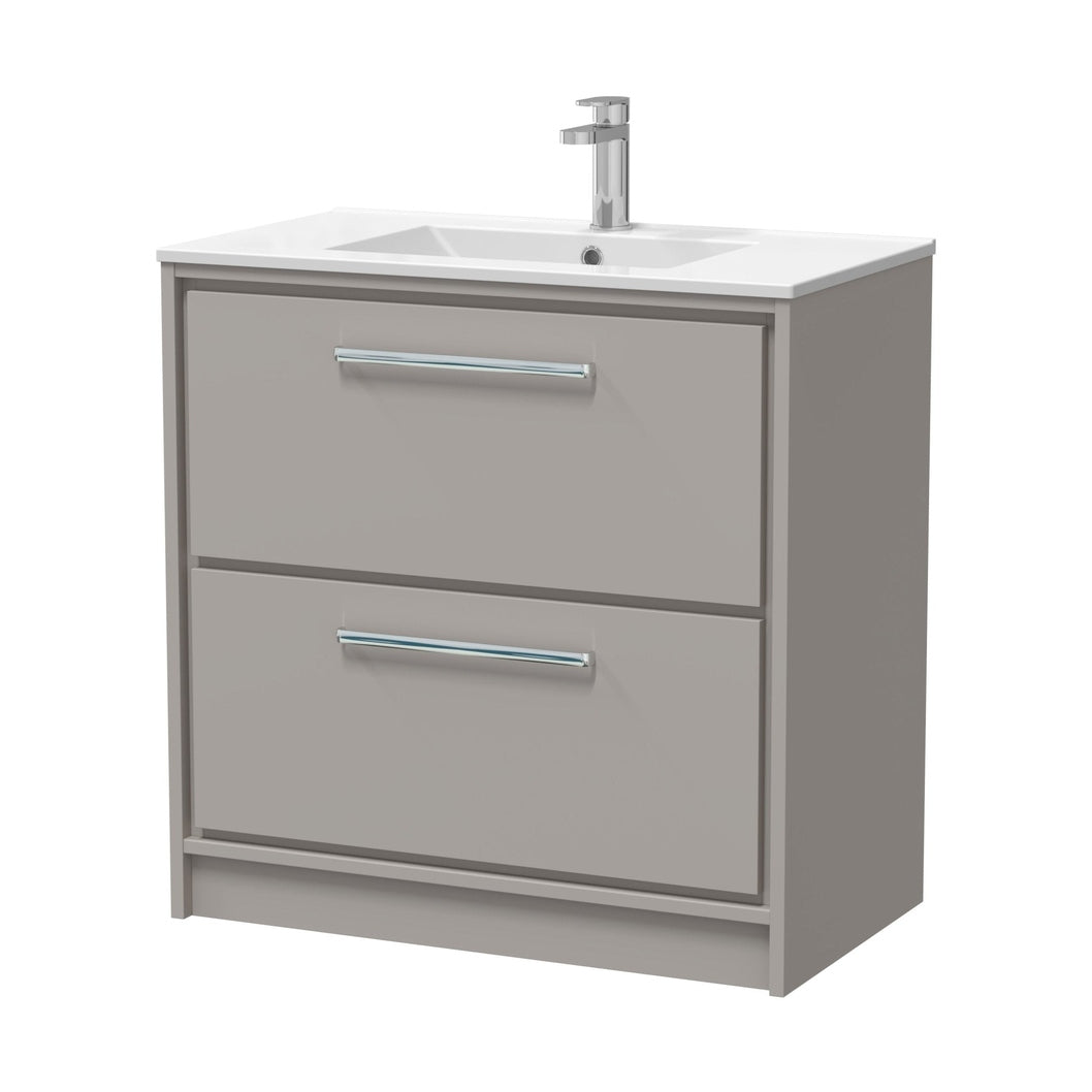 Hudson Reed Lille 800mm Floor Standing 2-drawer Vanity With Basin - 1 Tap Hole Contemp Pebble Grey MFC Smooth Matt,vitreous China 818x805x460mm - JJ Building Materials