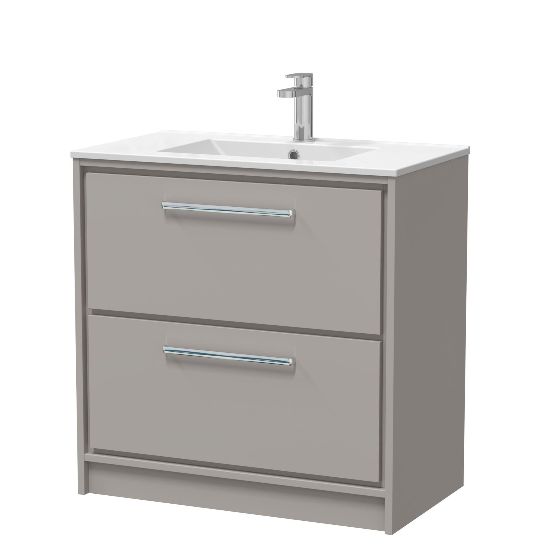 Hudson Reed Lille 800mm Floor Standing 2 - drawer Vanity With Basin - 1 Tap Hole Contemp Pebble Grey MFC Smooth Matt,vitreous China 818x805x460mm - JJ Building Materials
