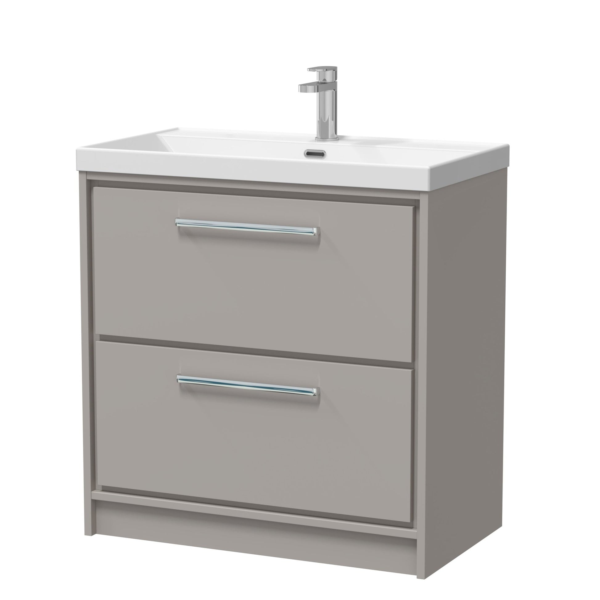 Hudson Reed Lille 800mm Floor Standing 2 - drawer Vanity With Basin - 1 Tap Hole Contemp Pebble Grey MFC Smooth Matt,vitreous China 850x810x460mm - JJ Building Materials