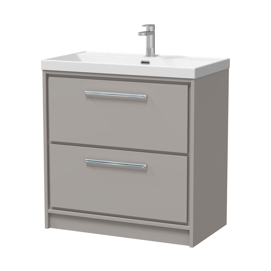 Hudson Reed Lille 800mm Floor Standing 2-drawer Vanity With Basin - 1 Tap Hole Contemp Pebble Grey MFC Smooth Matt,vitreous China 850x810x460mm - JJ Building Materials
