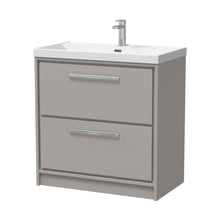 Hudson Reed Lille 800mm Floor Standing 2-drawer Vanity With Basin - 1 Tap Hole Contemp Pebble Grey MFC Smooth Matt,vitreous China 850x810x460mm - JJ Building Materials