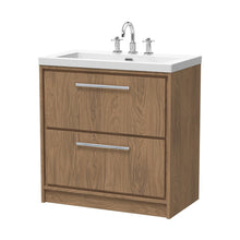 Hudson Reed Lille 800mm Floor Standing 2-drawer Vanity With Basin - 3 Tap Hole Contemp Antique Oak Fireclay,MFC Textured Woodgrain 845x813x462mm - JJ Building Materials