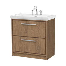 Hudson Reed Lille 800mm Floor Standing 2-drawer Vanity With Basin - 3 Tap Hole Contemp Antique Oak Fireclay,MFC Textured Woodgrain 867x830x471mm - JJ Building Materials