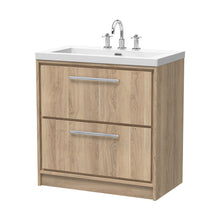 Hudson Reed Lille 800mm Floor Standing 2-drawer Vanity With Basin - 3 Tap Hole Contemp Bleached Oak Fireclay,MFC Textured Woodgrain 845x813x462mm - JJ Building Materials