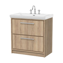 Hudson Reed Lille 800mm Floor Standing 2-drawer Vanity With Basin - 3 Tap Hole Contemp Bleached Oak Fireclay,MFC Textured Woodgrain 867x830x471mm - JJ Building Materials