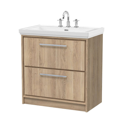 Hudson Reed Lille 800mm Floor Standing 2-drawer Vanity With Basin - 3 Tap Hole Contemp Bleached Oak Fireclay,MFC Textured Woodgrain 867x830x471mm - JJ Building Materials