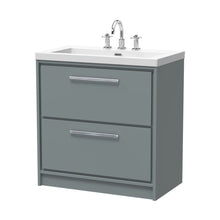 Hudson Reed Lille 800mm Floor Standing 2-drawer Vanity With Basin - 3 Tap Hole Contemp Coastal Grey Fireclay,MFC Smooth Matt 845x813x462mm - JJ Building Materials
