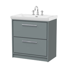 Hudson Reed Lille 800mm Floor Standing 2-drawer Vanity With Basin - 3 Tap Hole Contemp Coastal Grey Fireclay,MFC Smooth Matt 867x830x471mm - JJ Building Materials