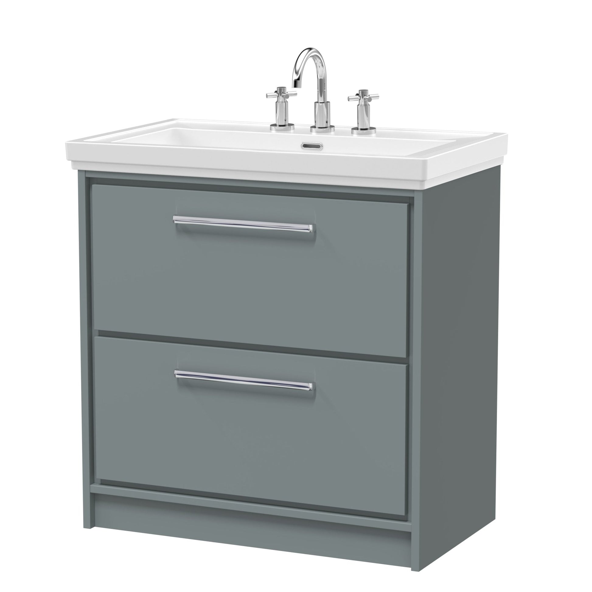 Hudson Reed Lille 800mm Floor Standing 2 - drawer Vanity With Basin - 3 Tap Hole Contemp Coastal Grey Fireclay,MFC Smooth Matt 867x830x471mm - JJ Building Materials