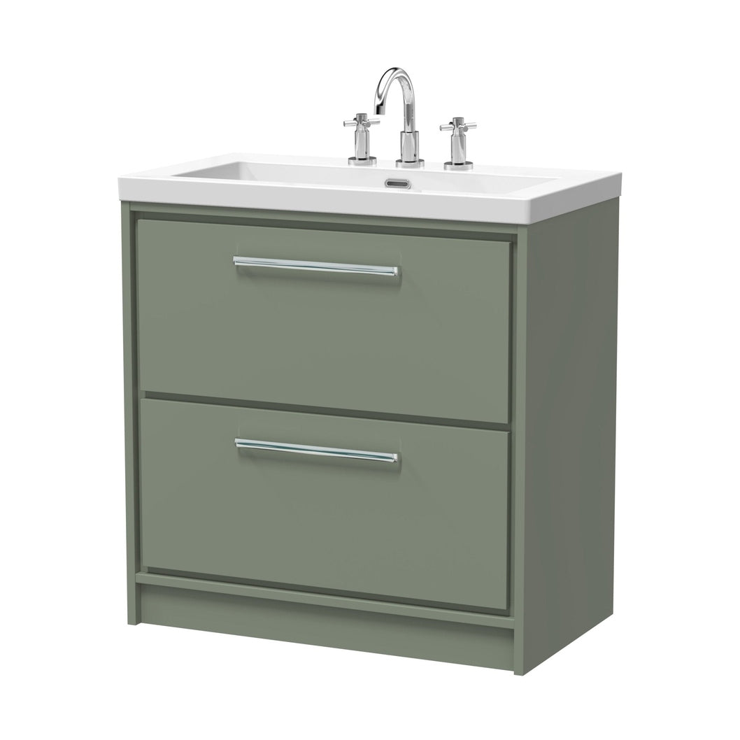 Hudson Reed Lille 800mm Floor Standing 2-drawer Vanity With Basin - 3 Tap Hole Contemp Fern Green Fireclay,MFC Smooth Matt 845x813x462mm - JJ Building Materials