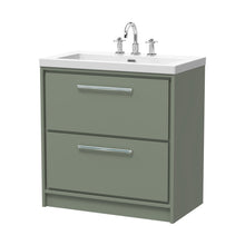 Hudson Reed Lille 800mm Floor Standing 2-drawer Vanity With Basin - 3 Tap Hole Contemp Fern Green Fireclay,MFC Smooth Matt 845x813x462mm - JJ Building Materials