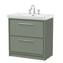 Hudson Reed Lille 800mm Floor Standing 2 - drawer Vanity With Basin - 3 Tap Hole Contemp Fern Green Fireclay,MFC Smooth Matt 867x830x471mm - JJ Building Materials