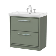 Hudson Reed Lille 800mm Floor Standing 2-drawer Vanity With Basin - 3 Tap Hole Contemp Fern Green Fireclay,MFC Smooth Matt 867x830x471mm - JJ Building Materials