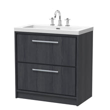Hudson Reed Lille 800mm Floor Standing 2 - drawer Vanity With Basin - 3 Tap Hole Contemp Graphite Grey Woodgrain Fireclay,MFC Textured Woodgrain 845x813x462mm - JJ Building Materials
