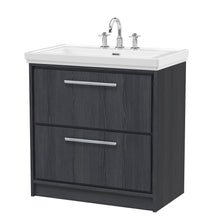 Hudson Reed Lille 800mm Floor Standing 2 - drawer Vanity With Basin - 3 Tap Hole Contemp Graphite Grey Woodgrain Fireclay,MFC Textured Woodgrain 867x830x471mm - JJ Building Materials