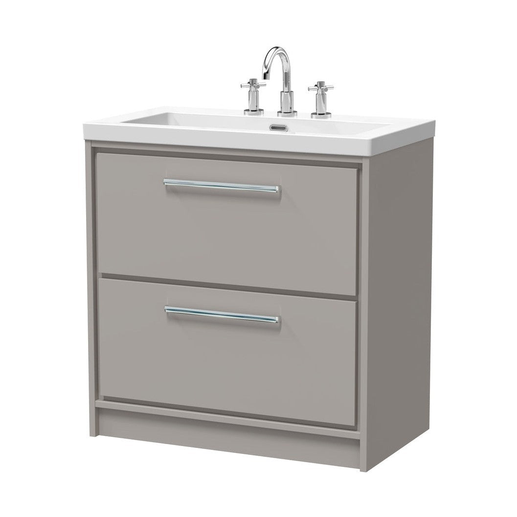 Hudson Reed Lille 800mm Floor Standing 2-drawer Vanity With Basin - 3 Tap Hole Contemp Pebble Grey Fireclay,MFC Smooth Matt 845x813x462mm - JJ Building Materials