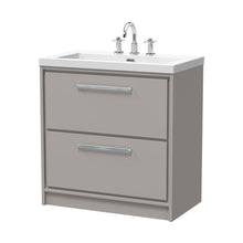Hudson Reed Lille 800mm Floor Standing 2-drawer Vanity With Basin - 3 Tap Hole Contemp Pebble Grey Fireclay,MFC Smooth Matt 845x813x462mm - JJ Building Materials