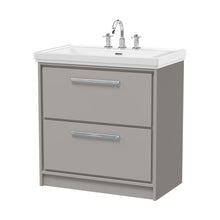 Hudson Reed Lille 800mm Floor Standing 2-drawer Vanity With Basin - 3 Tap Hole Contemp Pebble Grey Fireclay,MFC Smooth Matt 867x830x471mm - JJ Building Materials