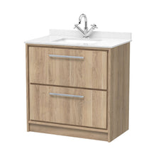 Hudson Reed Lille 800mm Floor Standing 2-drawer Vanity With Marble Worktop Basin Contemp Bleached Oak MFC Textured Woodgrain,vitreous China 878x820x470mm - JJ Building Materials