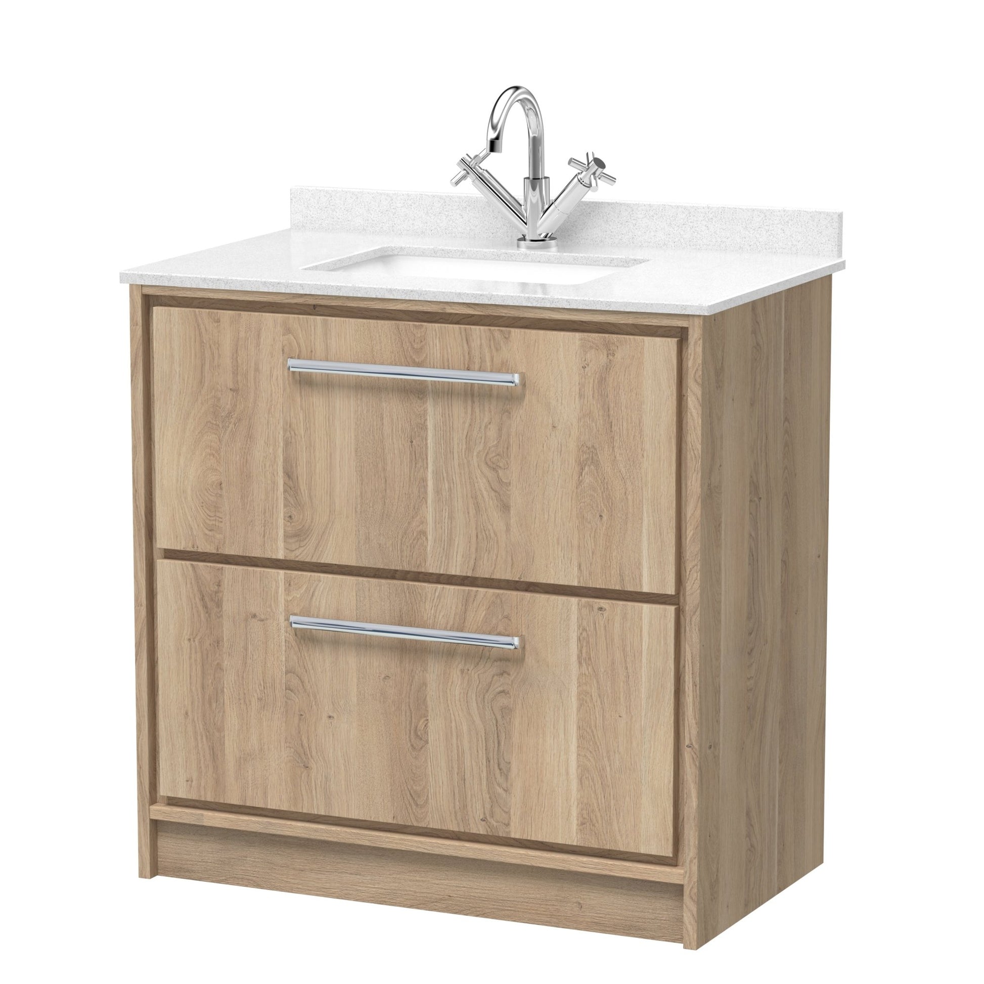 Hudson Reed Lille 800mm Floor Standing 2 - drawer Vanity With Marble Worktop Basin Contemp Bleached Oak MFC Textured Woodgrain,vitreous China 878x820x470mm - JJ Building Materials