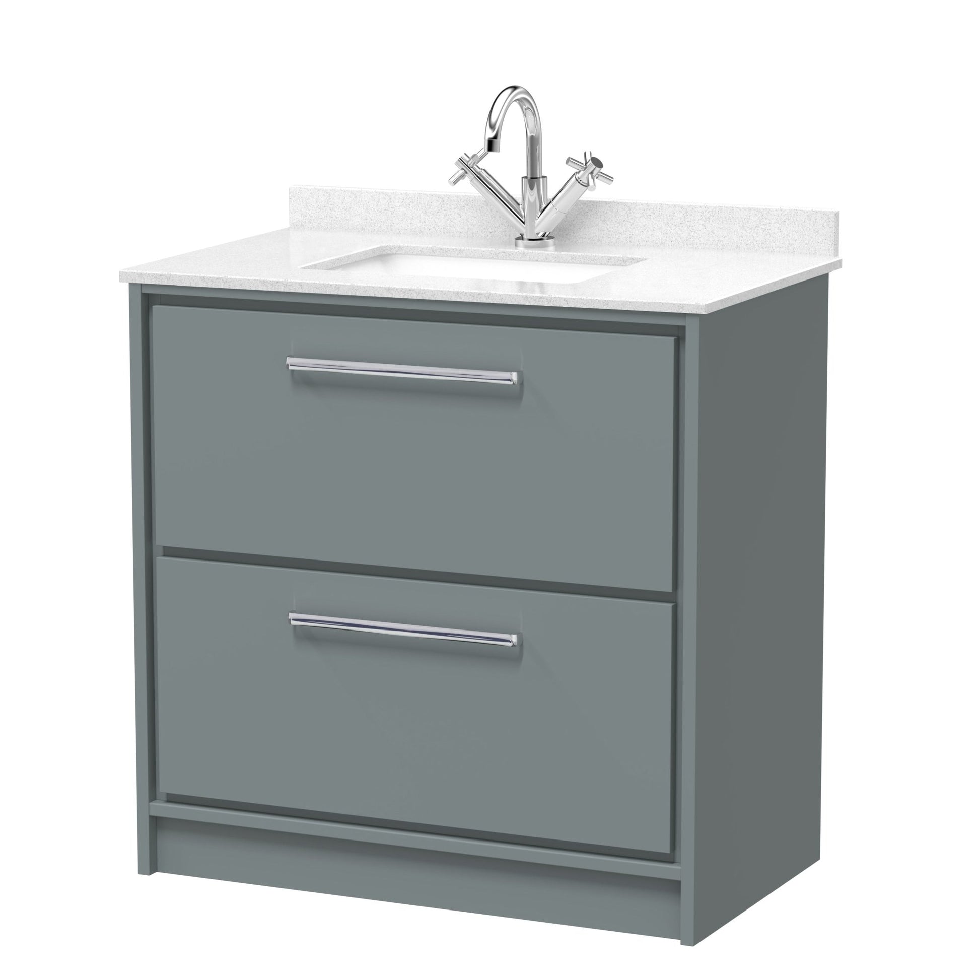 Hudson Reed Lille 800mm Floor Standing 2 - drawer Vanity With Marble Worktop Basin Contemp Coastal Grey MFC Smooth Matt,vitreous China 878x820x470mm - JJ Building Materials
