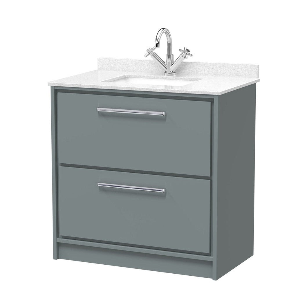 Hudson Reed Lille 800mm Floor Standing 2-drawer Vanity With Marble Worktop Basin Contemp Coastal Grey MFC Smooth Matt,vitreous China 878x820x470mm - JJ Building Materials