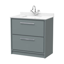 Hudson Reed Lille 800mm Floor Standing 2-drawer Vanity With Marble Worktop Basin Contemp Coastal Grey MFC Smooth Matt,vitreous China 878x820x470mm - JJ Building Materials