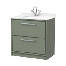 Hudson Reed Lille 800mm Floor Standing 2-drawer Vanity With Marble Worktop Basin Contemp Fern Green MFC Smooth Matt,vitreous China 878x820x470mm - JJ Building Materials