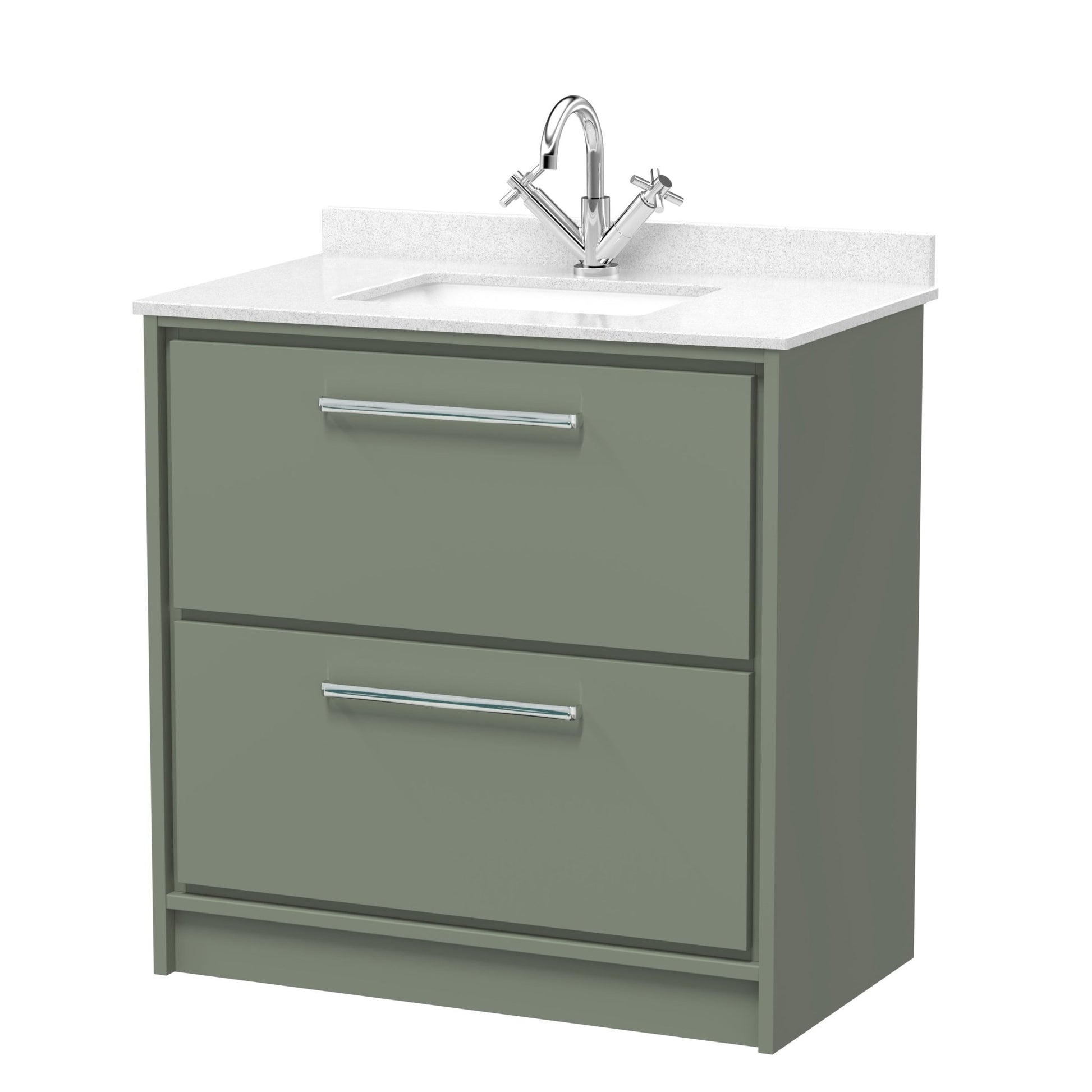 Hudson Reed Lille 800mm Floor Standing 2 - drawer Vanity With Marble Worktop Basin Contemp Fern Green MFC Smooth Matt,vitreous China 878x820x470mm - JJ Building Materials