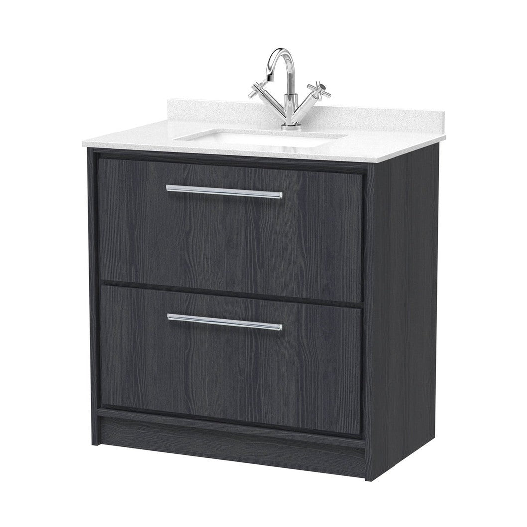 Hudson Reed Lille 800mm Floor Standing 2-drawer Vanity With Marble Worktop Basin Contemp Graphite Grey Woodgrain MFC Textured Woodgrain,vitreous China 878x820x470mm - JJ Building Materials