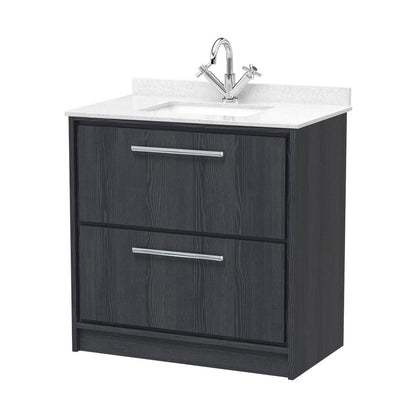 Hudson Reed Lille 800mm Floor Standing 2-drawer Vanity With Marble Worktop Basin Contemp Graphite Grey Woodgrain MFC Textured Woodgrain,vitreous China 878x820x470mm - JJ Building Materials