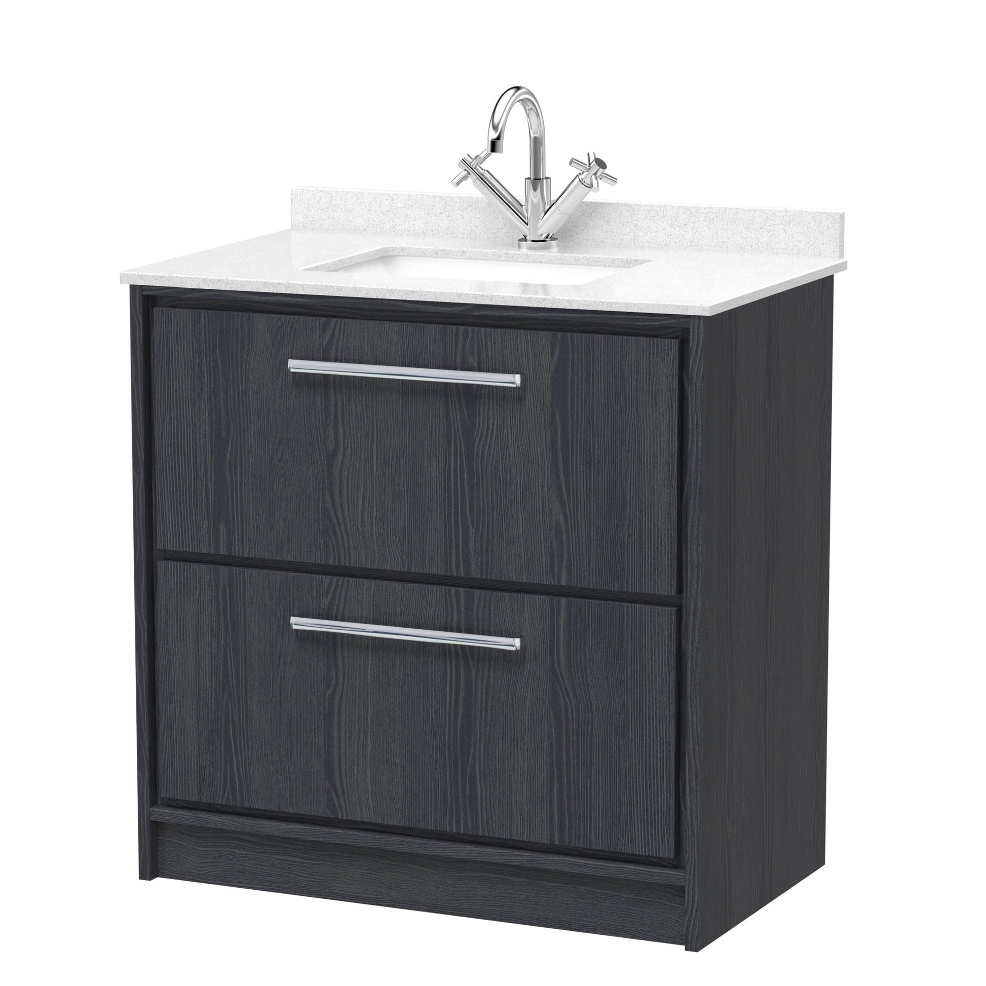 Hudson Reed Lille 800mm Floor Standing 2 - drawer Vanity With Marble Worktop Basin Contemp Graphite Grey Woodgrain MFC Textured Woodgrain,vitreous China 878x820x470mm - JJ Building Materials