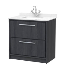 Hudson Reed Lille 800mm Floor Standing 2 - drawer Vanity With Marble Worktop Basin Contemp Graphite Grey Woodgrain MFC Textured Woodgrain,vitreous China 878x820x470mm - JJ Building Materials