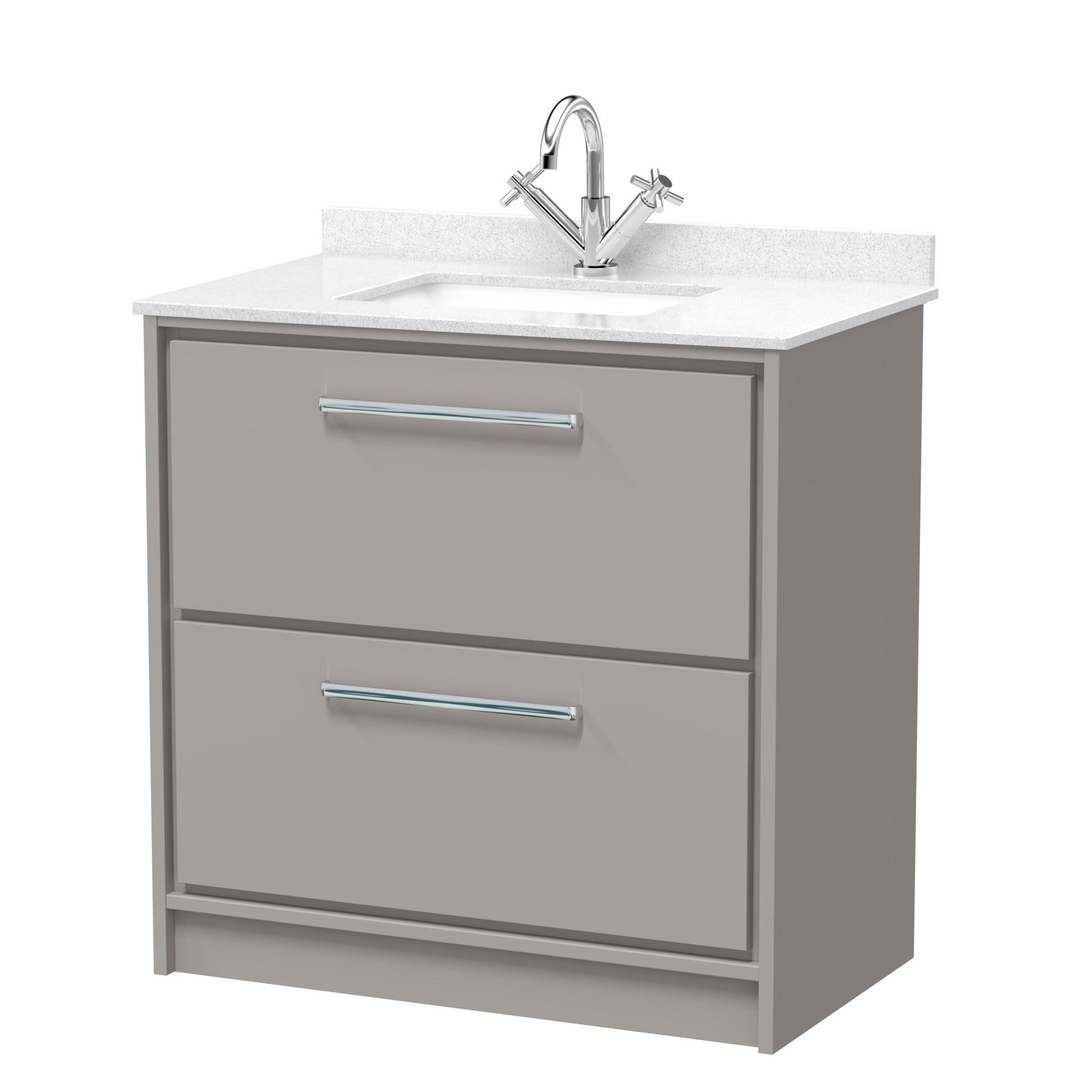 Hudson Reed Lille 800mm Floor Standing 2 - drawer Vanity With Marble Worktop Basin Contemp Pebble Grey MFC Smooth Matt,vitreous China 878x820x470mm - JJ Building Materials