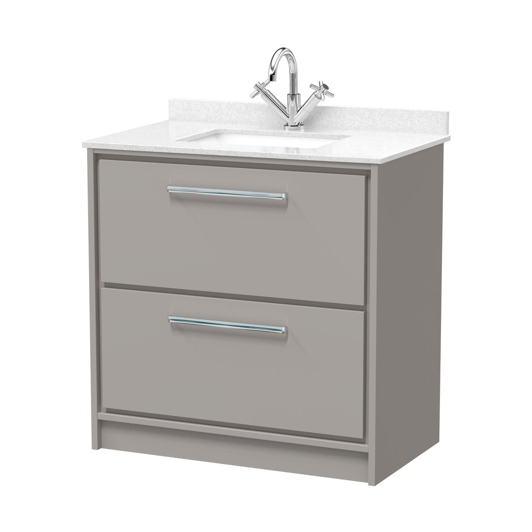 Hudson Reed Lille 800mm Floor Standing 2-drawer Vanity With Marble Worktop Basin Contemp Pebble Grey MFC Smooth Matt,vitreous China 878x820x470mm - JJ Building Materials