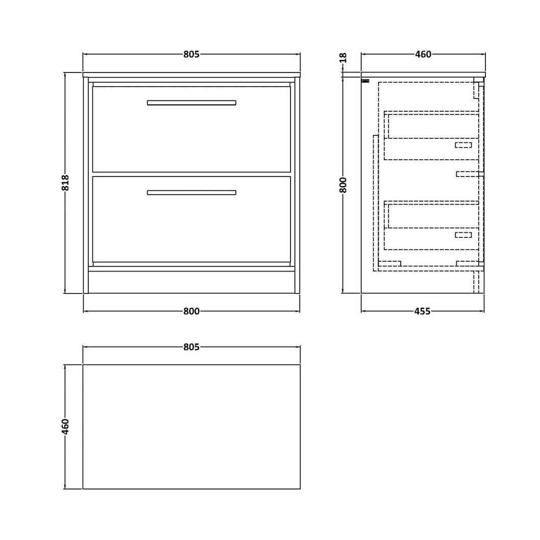 Hudson Reed Lille 800mm Floor Standing 2-drawer Vanity With Worktop Contemp Bleached Oak MFC Textured Woodgrain 818x805x460mm - JJ Building Materials