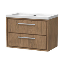 Hudson Reed Lille 800mm Wall Hung 2-drawer Vanity With Basin - 0 Tap Hole Contemp Antique Oak Fireclay,MFC Textured Woodgrain 584x813x462mm - JJ Building Materials