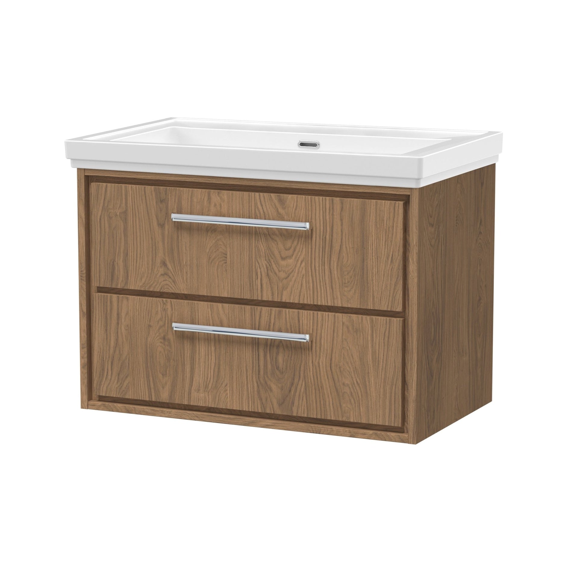 Hudson Reed Lille 800mm Wall Hung 2 - drawer Vanity With Basin - 0 Tap Hole Contemp Antique Oak Fireclay,MFC Textured Woodgrain 606x830x471mm - JJ Building Materials