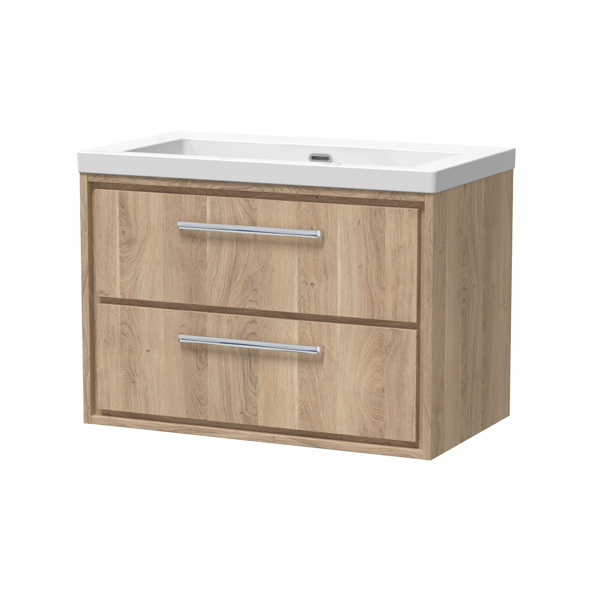 Hudson Reed Lille 800mm Wall Hung 2 - drawer Vanity With Basin - 0 Tap Hole Contemp Bleached Oak Fireclay,MFC Textured Woodgrain 584x813x462mm - JJ Building Materials