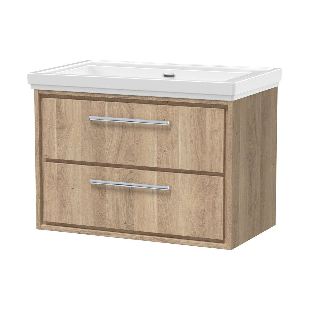 Hudson Reed Lille 800mm Wall Hung 2-drawer Vanity With Basin - 0 Tap Hole Contemp Bleached Oak Fireclay,MFC Textured Woodgrain 606x830x471mm - JJ Building Materials