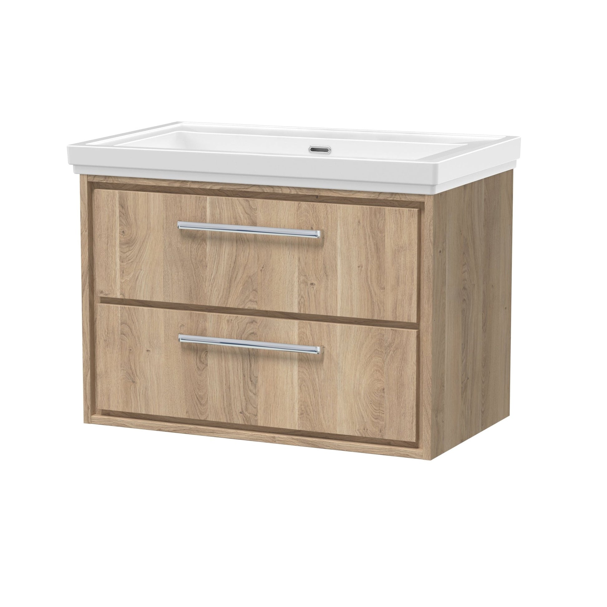Hudson Reed Lille 800mm Wall Hung 2 - drawer Vanity With Basin - 0 Tap Hole Contemp Bleached Oak Fireclay,MFC Textured Woodgrain 606x830x471mm - JJ Building Materials