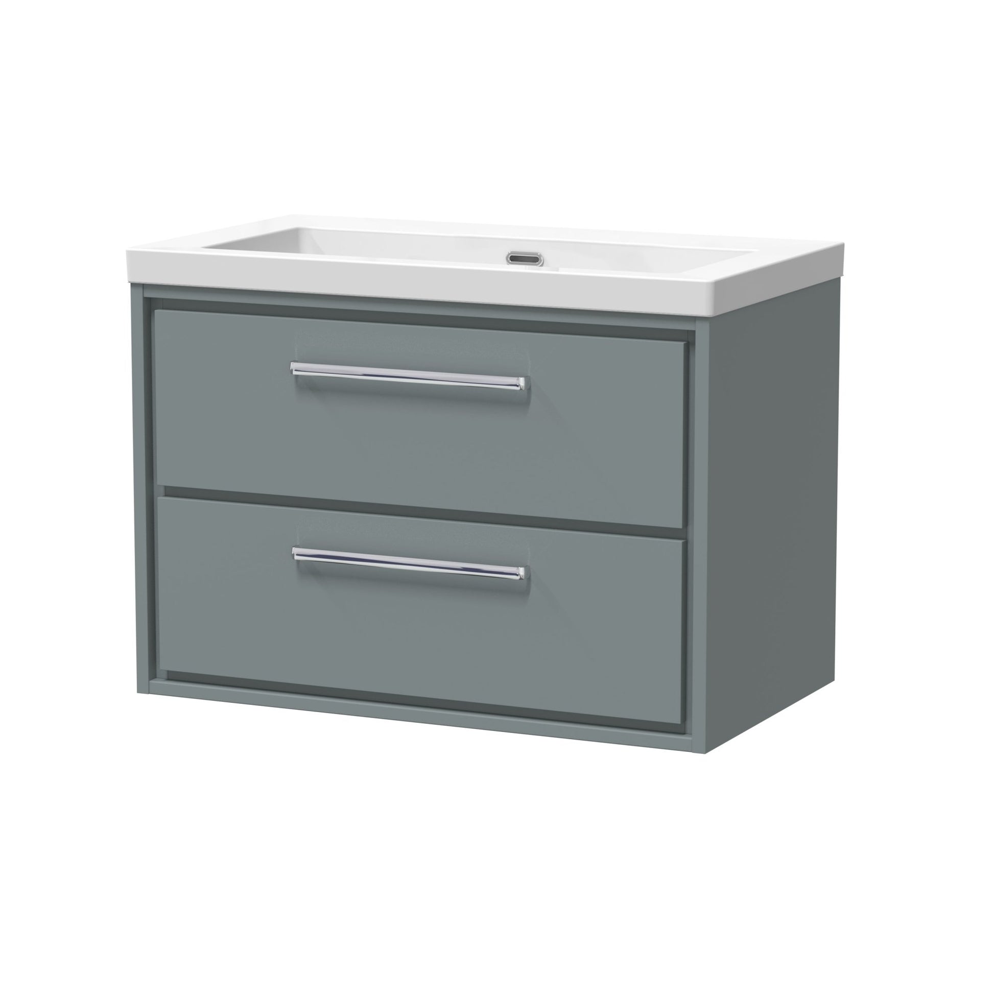 Hudson Reed Lille 800mm Wall Hung 2 - drawer Vanity With Basin - 0 Tap Hole Contemp Coastal Grey Fireclay,MFC Smooth Matt 584x813x462mm - JJ Building Materials